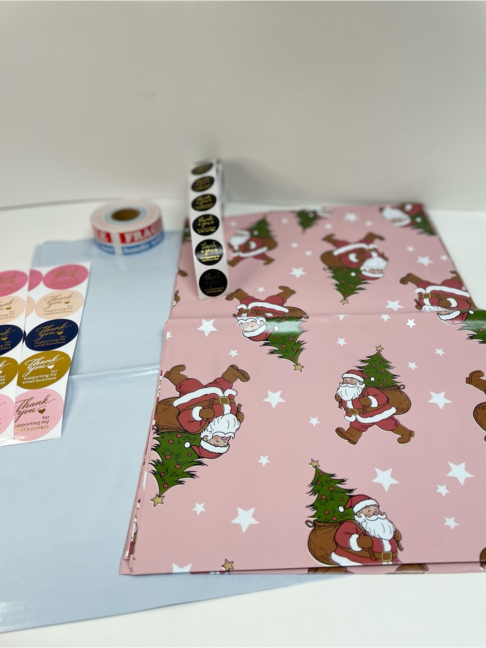 Christmas 20 Ploy Mailers Thank you and Fragile Sticker Bundle